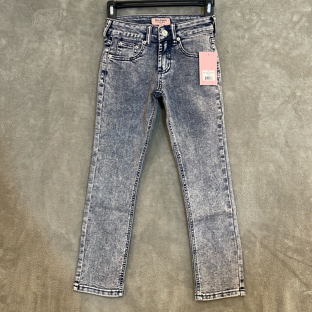 NWT Kids Juicy Couture Blue Denim w/ Pink Tint Straight Leg Jeans Girls Size 7